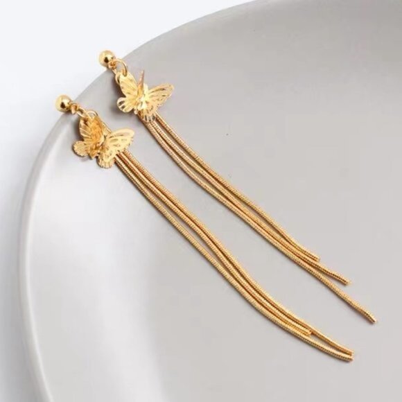 4/$25 All Flutter Butterfly Chain Linear Drop Earrings - Picture 2 of 5